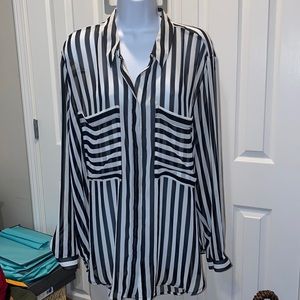 Women's Studio Y black white striped button down blouse , shirt, top, sz XL
